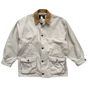 Vintage Orvis Cotton Field Jacket Mens L Tan Corduroy Collar Hunting Coat